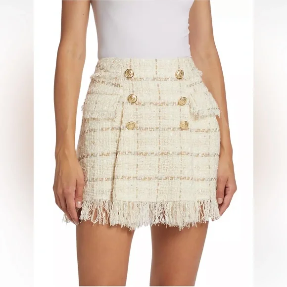 RAMY BROOK***Karey Fringe Red Tweed Mini Skirt***Small $395 - Picture 4 of 6
